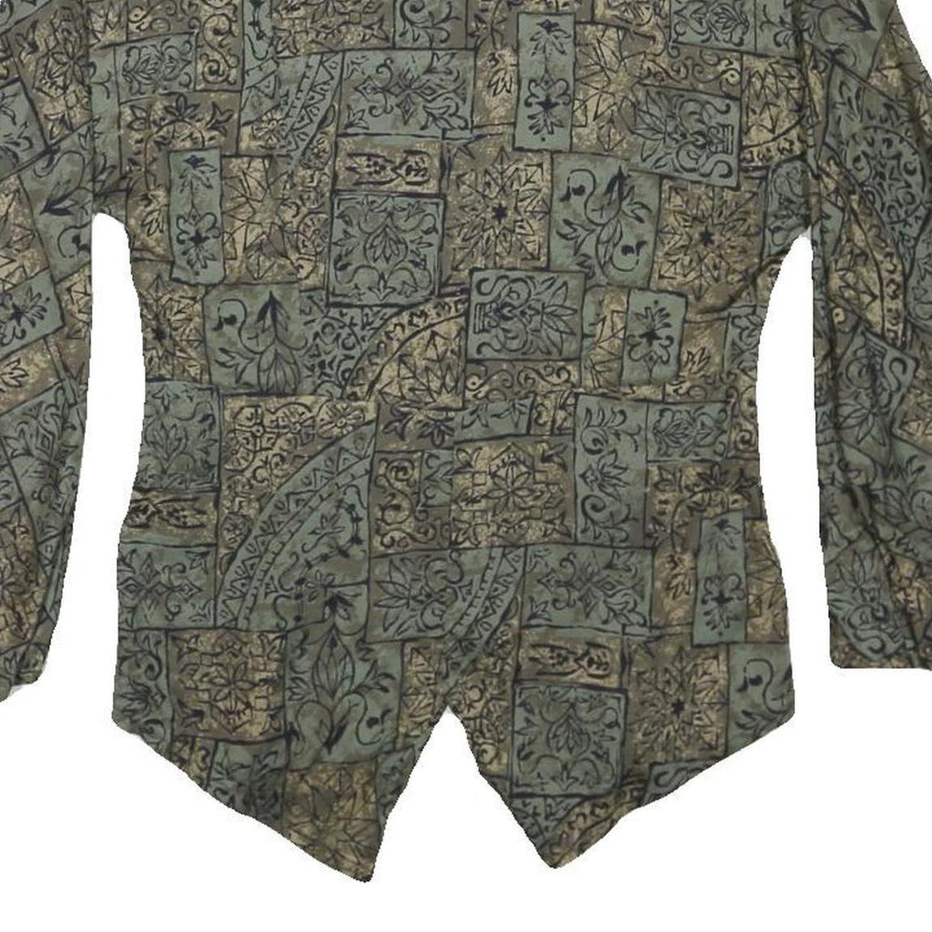 Womens Green Printed Cotton Blend Button Shirt Long Sleeve Round Neck M Stylish