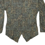 Womens Green Printed Cotton Blend Button Shirt Long Sleeve Round Neck M Stylish