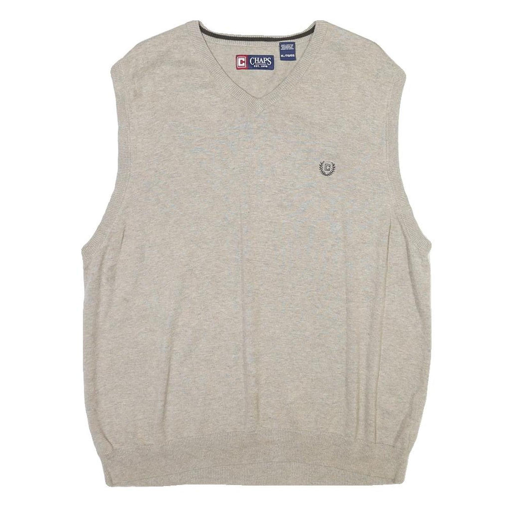 CHAPS Mens Beige Cotton Blend Plain V Neck Basic Knit XL Sleeveless Jumper Vest