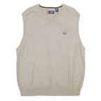 CHAPS Mens Beige Cotton Blend Plain V Neck Basic Knit XL Sleeveless Jumper Vest