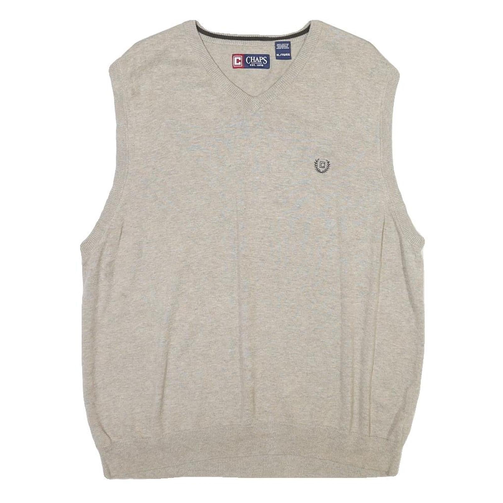 CHAPS Mens Beige Cotton Blend Plain V Neck Basic Knit XL Sleeveless Jumper Vest