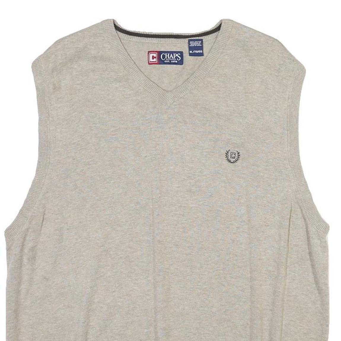 CHAPS Mens Beige Cotton Blend Plain V Neck Basic Knit XL Sleeveless Jumper Vest