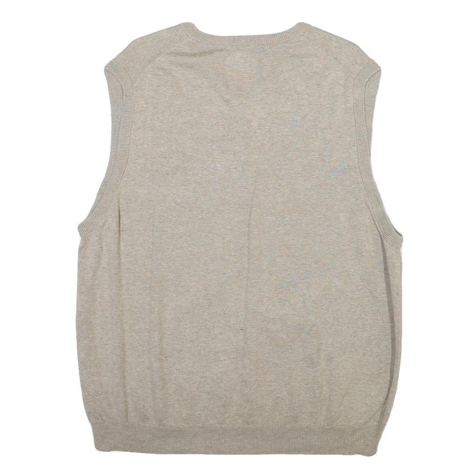CHAPS Mens Beige Cotton Blend Plain V Neck Basic Knit XL Sleeveless Jumper Vest