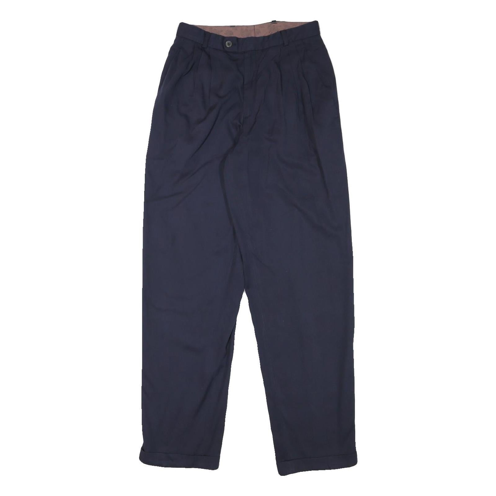 Mens Relaxed Navy Blue Polyester Blend Trousers Zip Closure W26 L30 Casual Smart