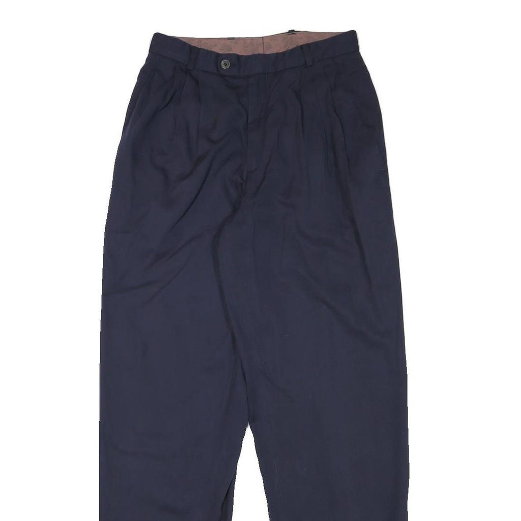 Mens Relaxed Navy Blue Polyester Blend Trousers Zip Closure W26 L30 Casual Smart