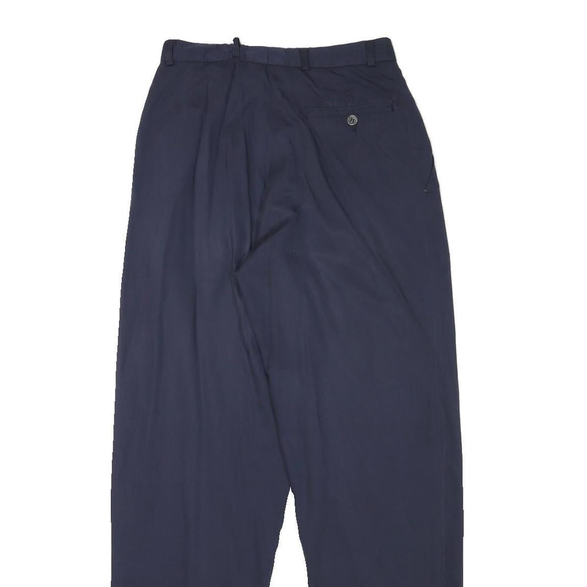 Mens Relaxed Navy Blue Polyester Blend Trousers Zip Closure W26 L30 Casual Smart