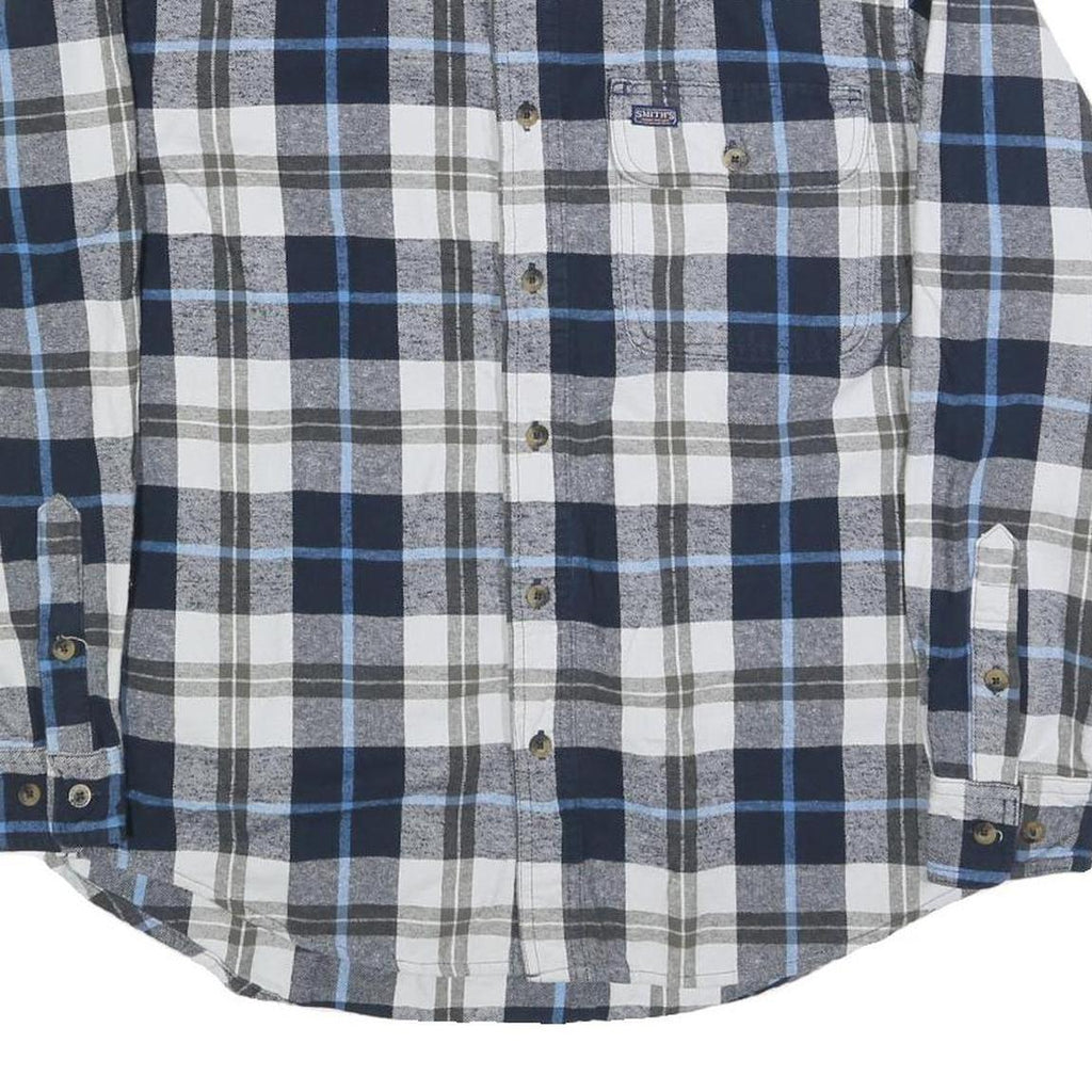 SMITHS Mens Blue & Grey Check Shirt L Casual Cotton Blend Long Sleeve