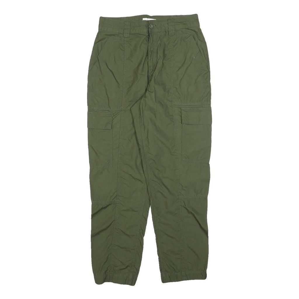 H&M Womens Cotton Blend Green Regular Cargo Trousers W28 L28 Zip Pockets