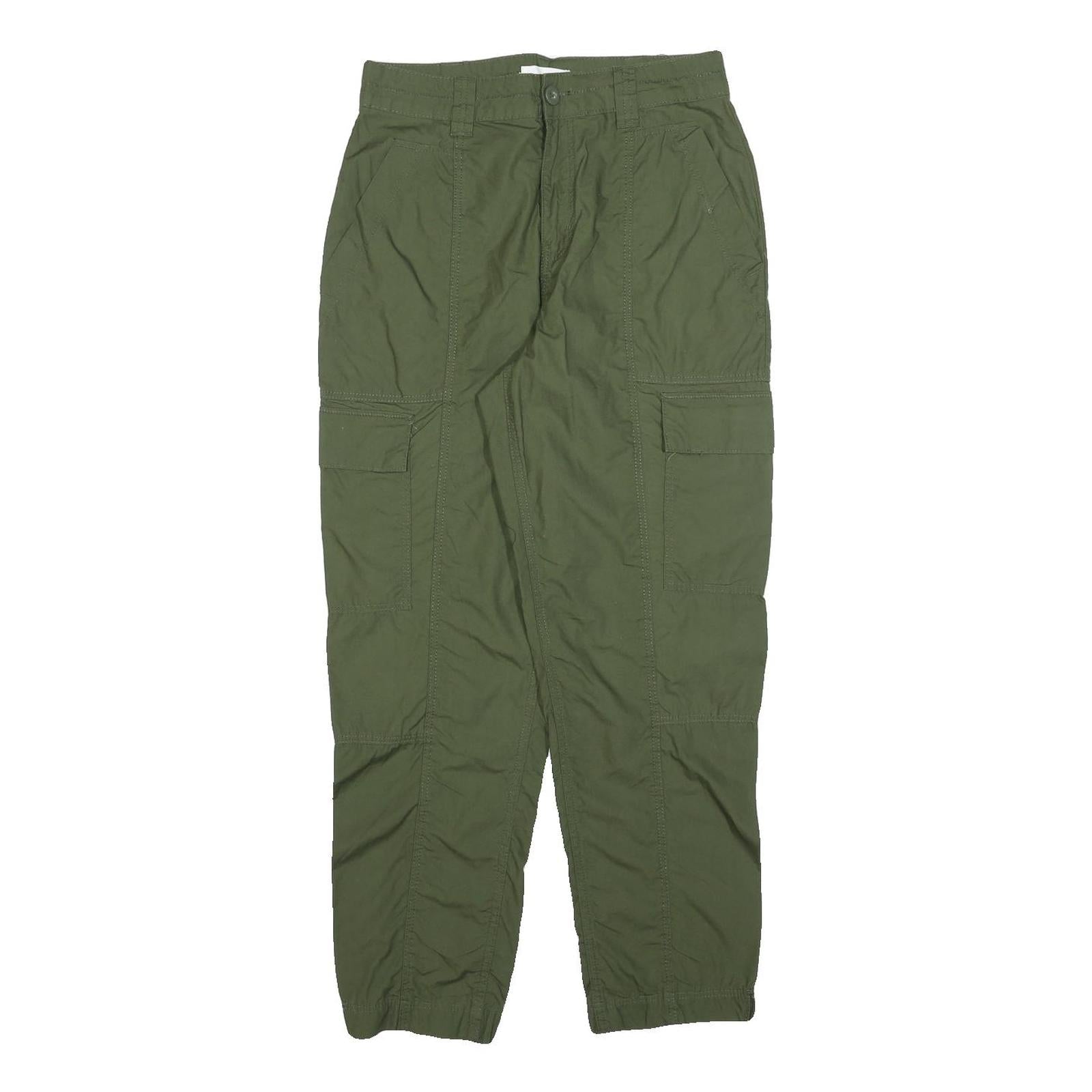 H&M Womens Cotton Blend Green Regular Cargo Trousers W28 L28 Zip Pockets