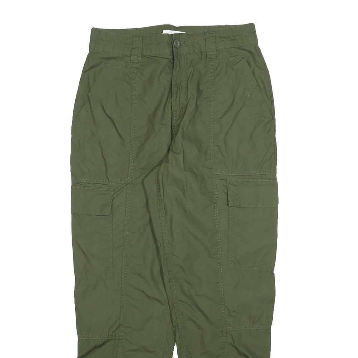 H&M Womens Cotton Blend Green Regular Cargo Trousers W28 L28 Zip Pockets