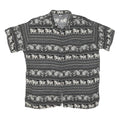 Mens Black & Cream Printed Cotton Blend Shirt M Elephant Pattern Casual Short