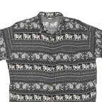 Mens Black & Cream Printed Cotton Blend Shirt M Elephant Pattern Casual Short