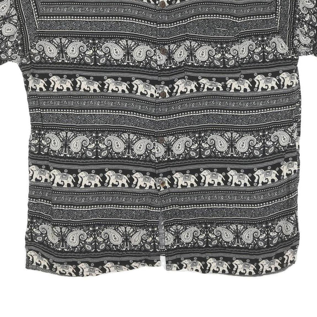 Mens Black & Cream Printed Cotton Blend Shirt M Elephant Pattern Casual Short