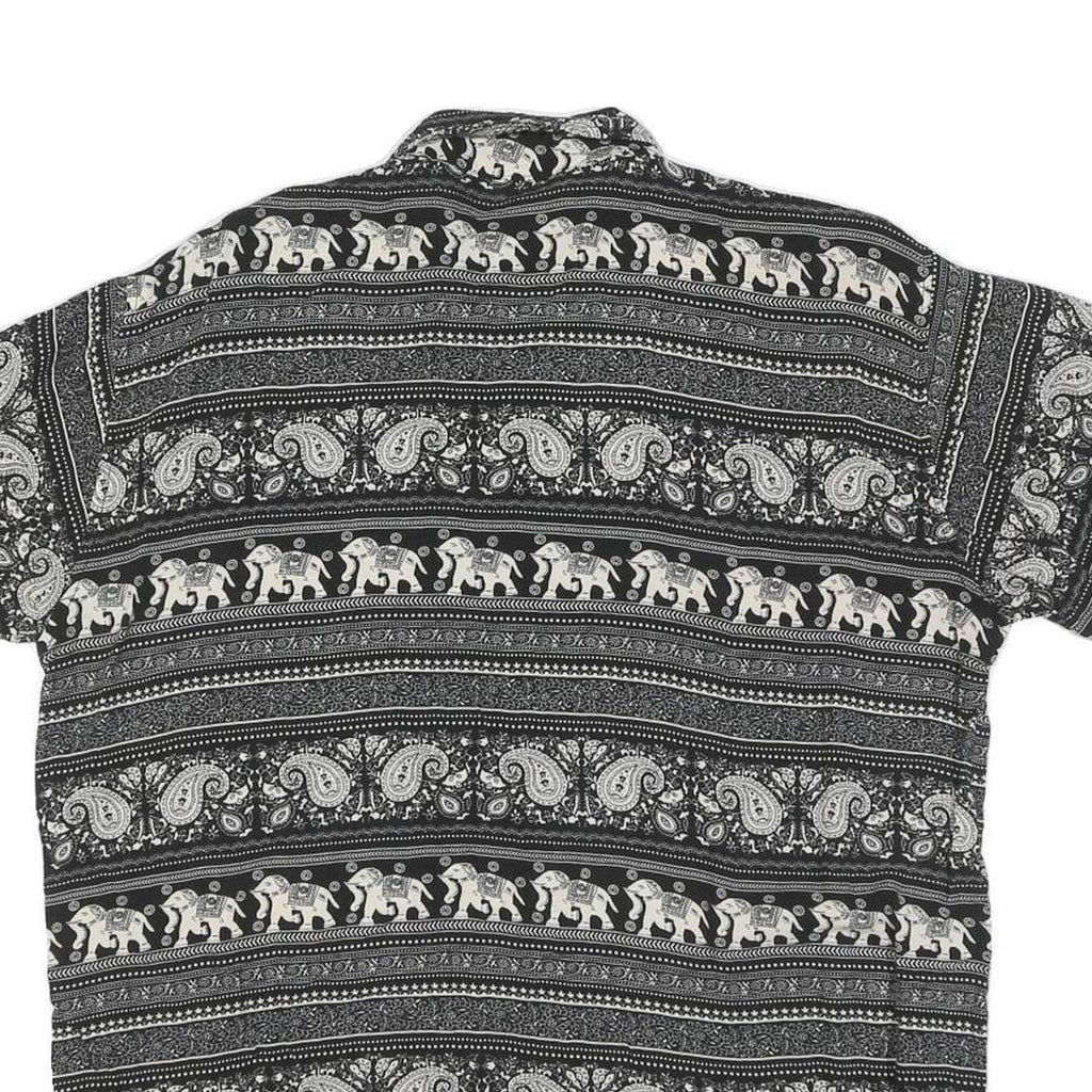 Mens Black & Cream Printed Cotton Blend Shirt M Elephant Pattern Casual Short