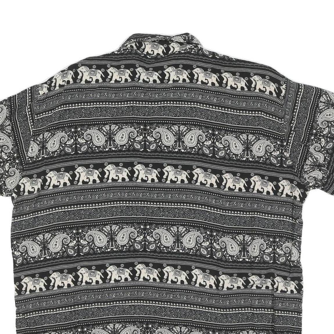 Mens Black & Cream Printed Cotton Blend Shirt M Elephant Pattern Casual Short