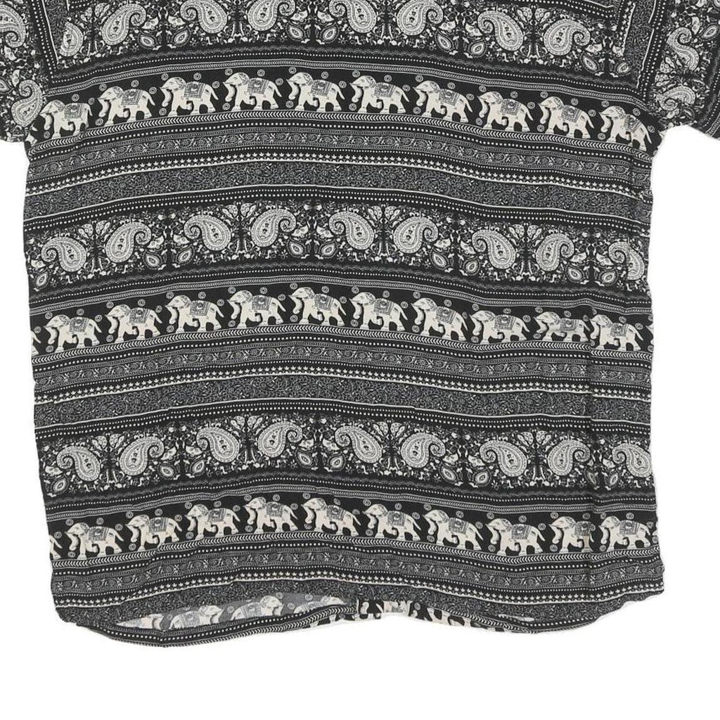 Mens Black & Cream Printed Cotton Blend Shirt M Elephant Pattern Casual Short