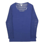 DKNY Womens Blue Top Long Sleeve Round Neck Crochet Detail XS Casual