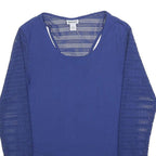 DKNY Womens Blue Top Long Sleeve Round Neck Crochet Detail XS Casual