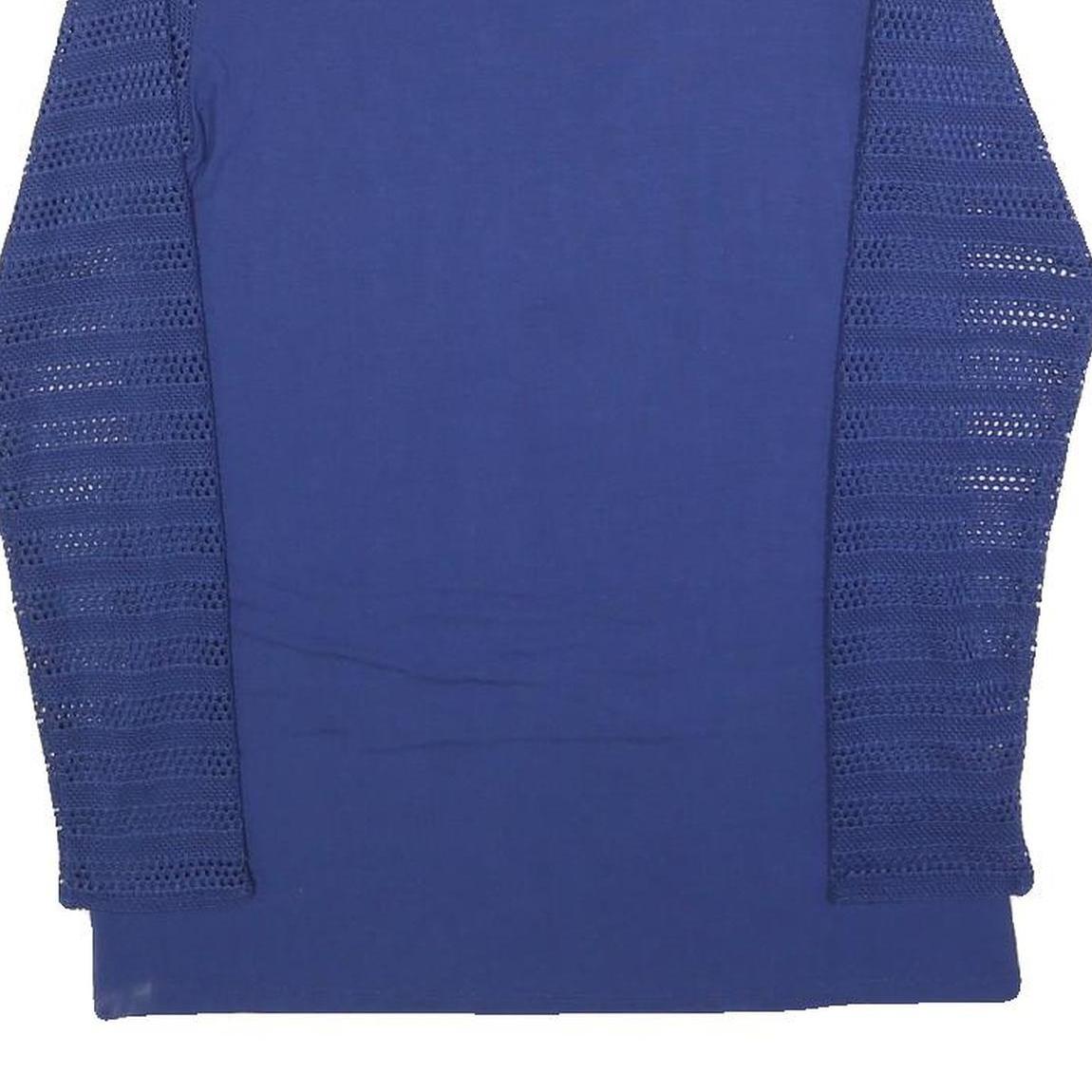 DKNY Womens Blue Top Long Sleeve Round Neck Crochet Detail XS Casual