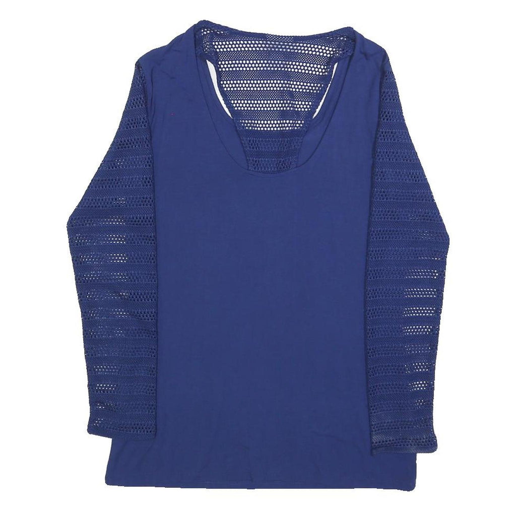 DKNY Womens Blue Top Long Sleeve Round Neck Crochet Detail XS Casual