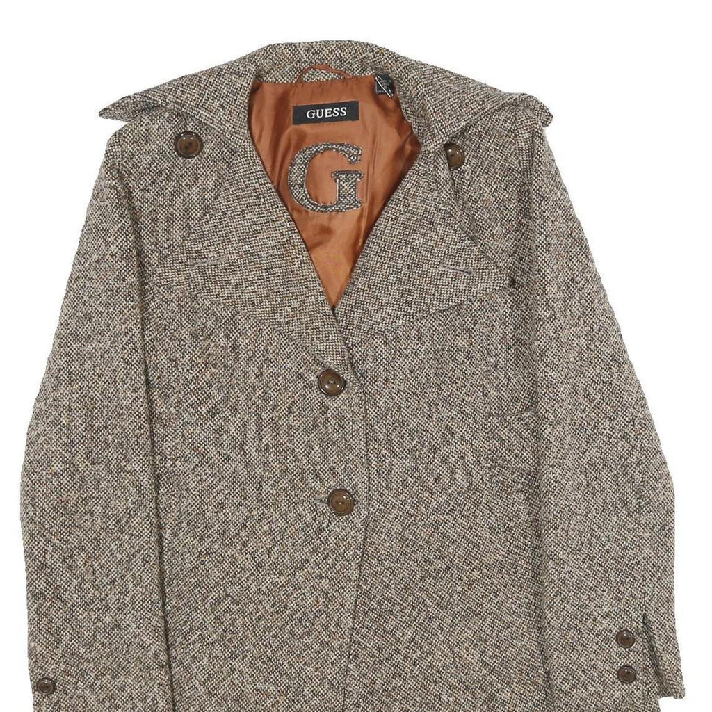 GUESS Womens Beige Wool Blend Button Jacket S Woven Tailored Classic Long Sleeve