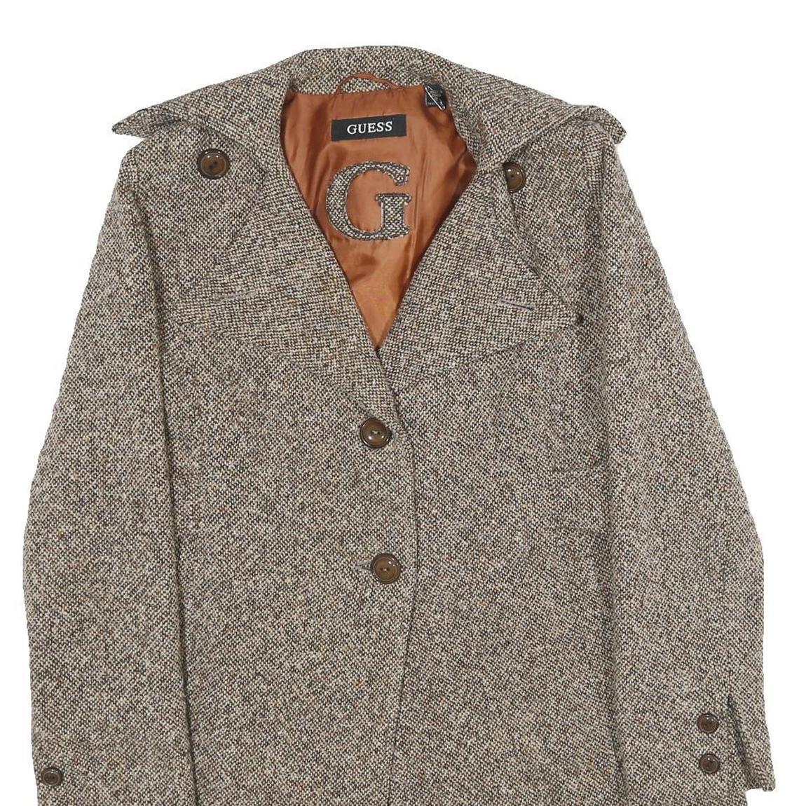 GUESS Womens Beige Wool Blend Button Jacket S Woven Tailored Classic Long Sleeve