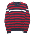 TOMMY HILFIGER Mens Red & Blue Patterned Cotton Blend Jumper Crew Neck Basic