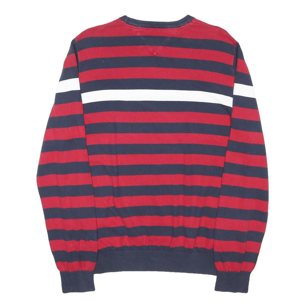 TOMMY HILFIGER Mens Red & Blue Patterned Cotton Blend Jumper Crew Neck Basic