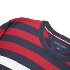 TOMMY HILFIGER Mens Red & Blue Patterned Cotton Blend Jumper Crew Neck Basic