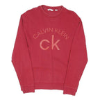 CALVIN KLEIN Womens Red Crew Neck M Logo Print Cotton Blend Sweatshirt