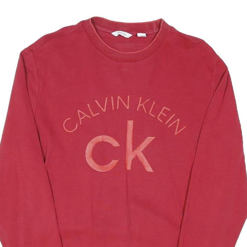 CALVIN KLEIN Womens Red Crew Neck M Logo Print Cotton Blend Sweatshirt