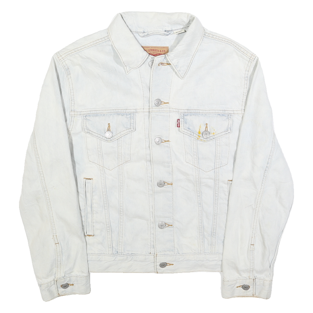 LEVI'S Womens Blue Denim Jacket M Cotton Button Floral Embroidered Casual