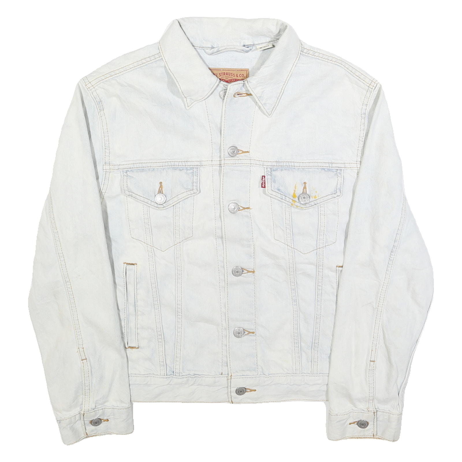 LEVI'S Womens Blue Denim Jacket M Cotton Button Floral Embroidered Casual