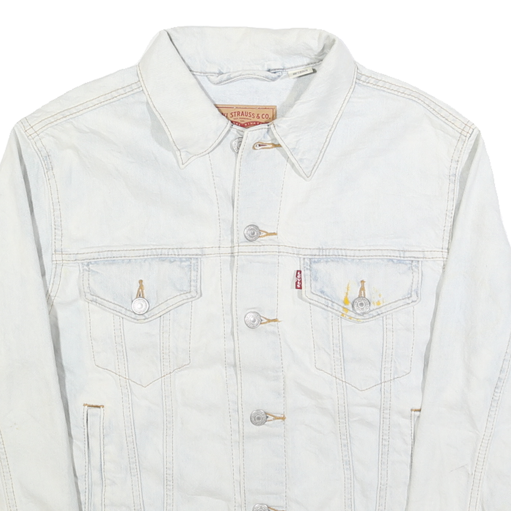 LEVI'S Womens Blue Denim Jacket M Cotton Button Floral Embroidered Casual