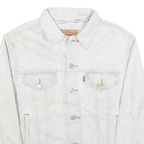 LEVI'S Womens Blue Denim Jacket M Cotton Button Floral Embroidered Casual