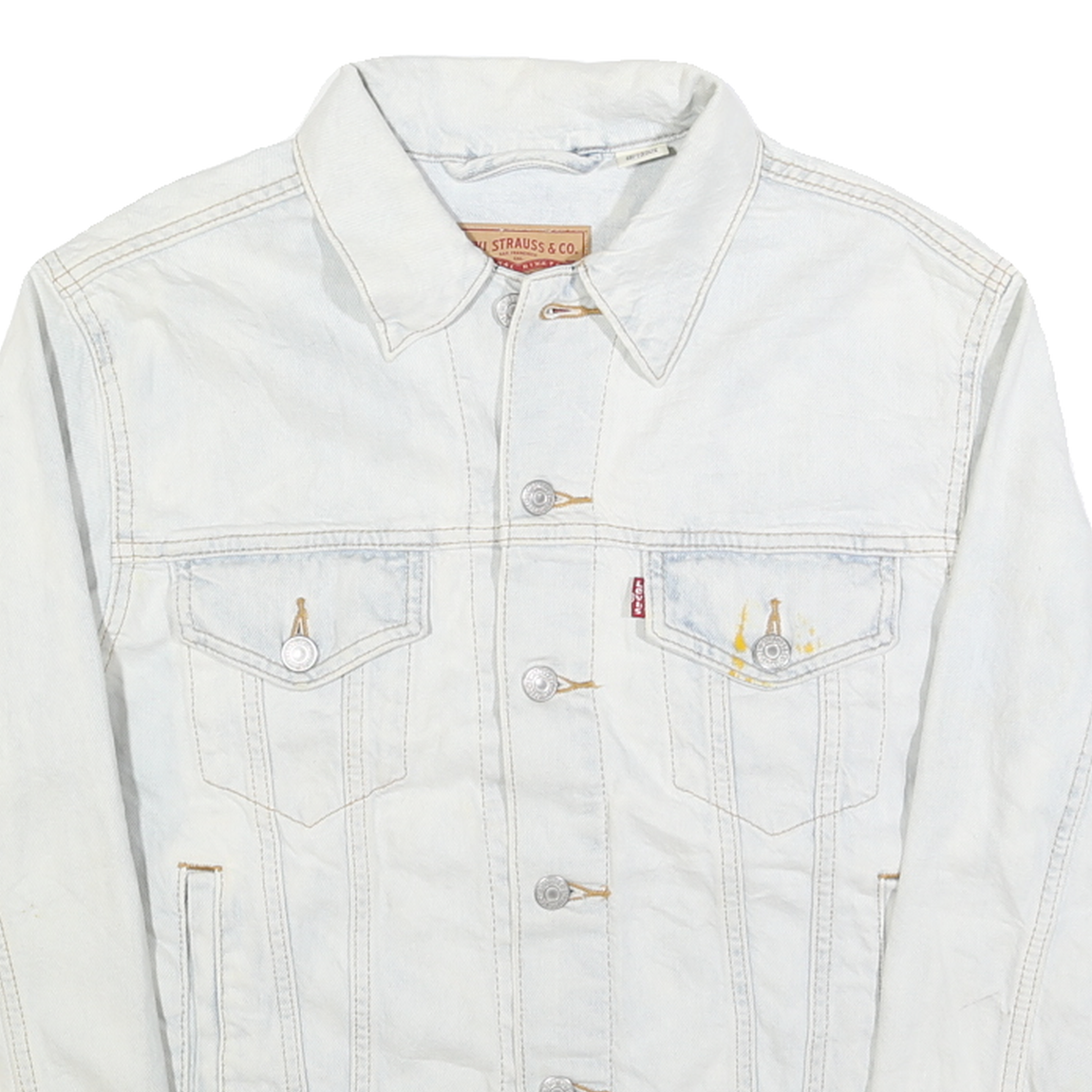 LEVI'S Womens Blue Denim Jacket M Cotton Button Floral Embroidered Casual