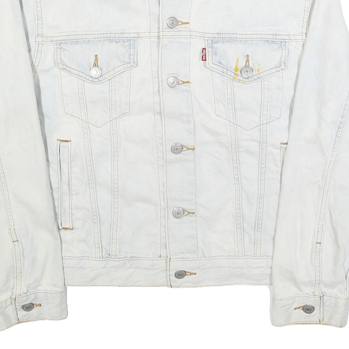 LEVI'S Womens Blue Denim Jacket M Cotton Button Floral Embroidered Casual