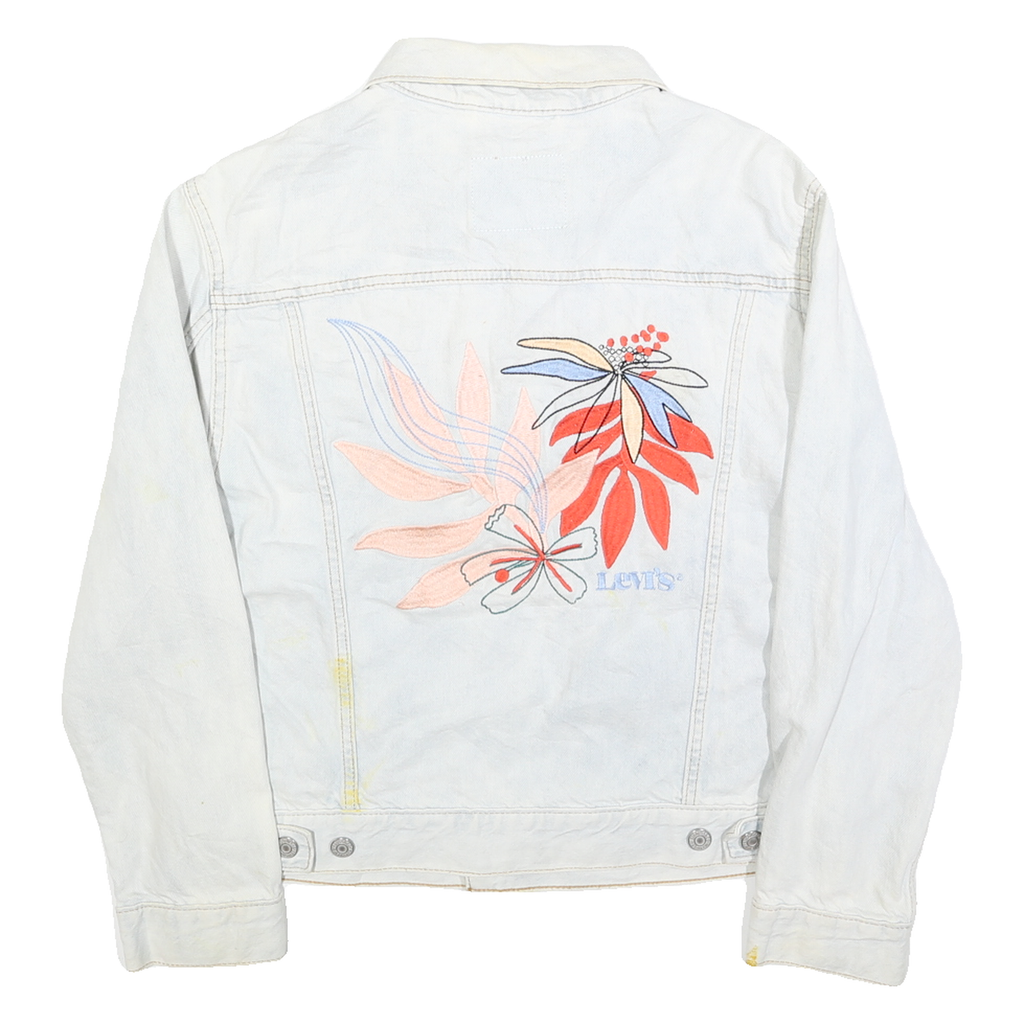 LEVI'S Womens Blue Denim Jacket M Cotton Button Floral Embroidered Casual