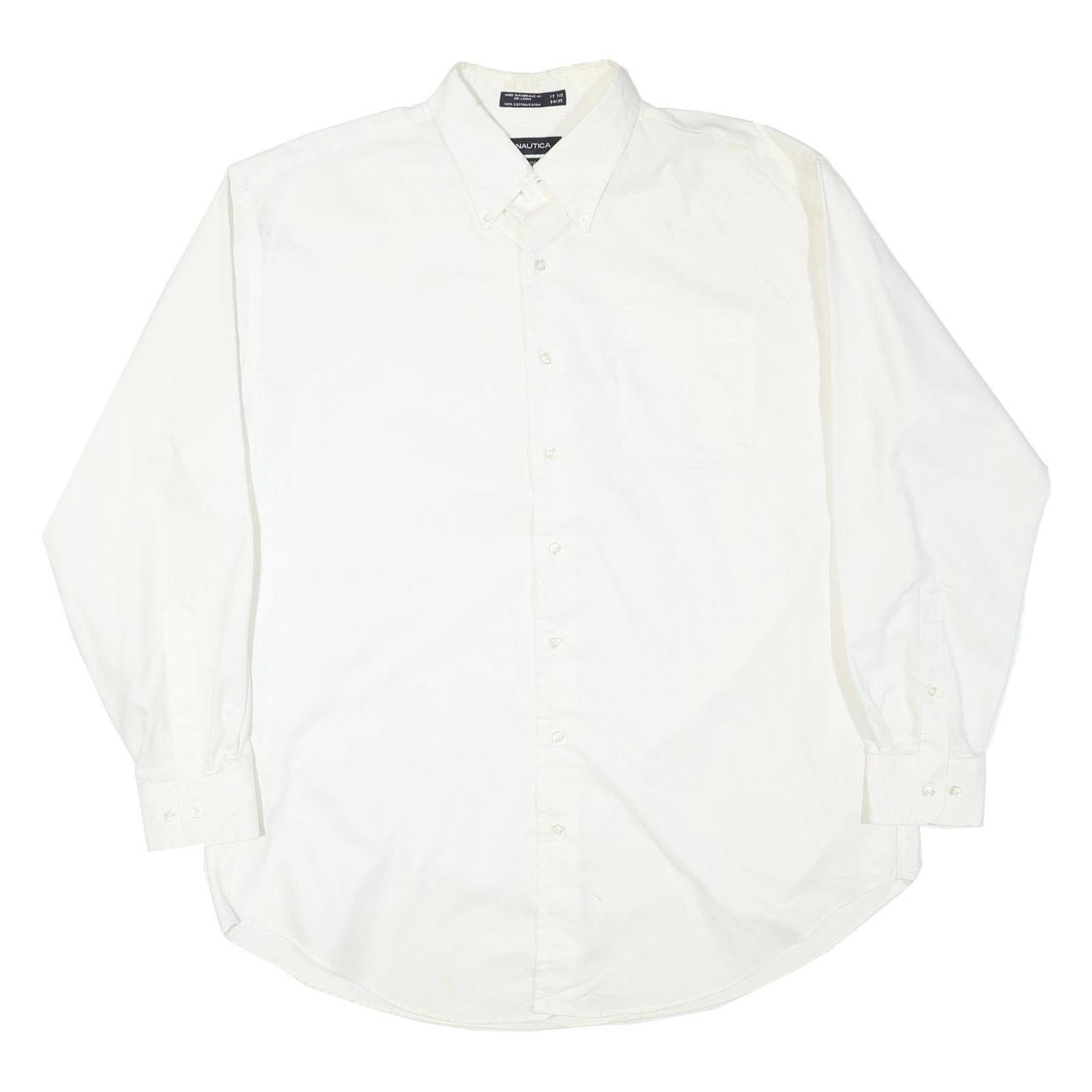 NAUTICA Mens White Plain Cotton Blend Shirt XL Button Down Collar Long Sleeve
