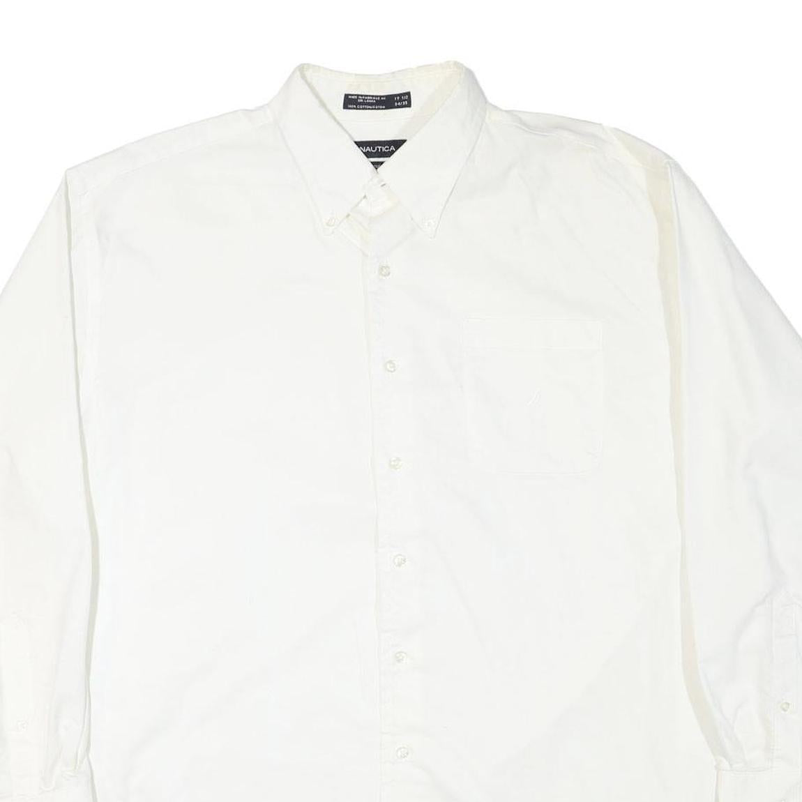 NAUTICA Mens White Plain Cotton Blend Shirt XL Button Down Collar Long Sleeve