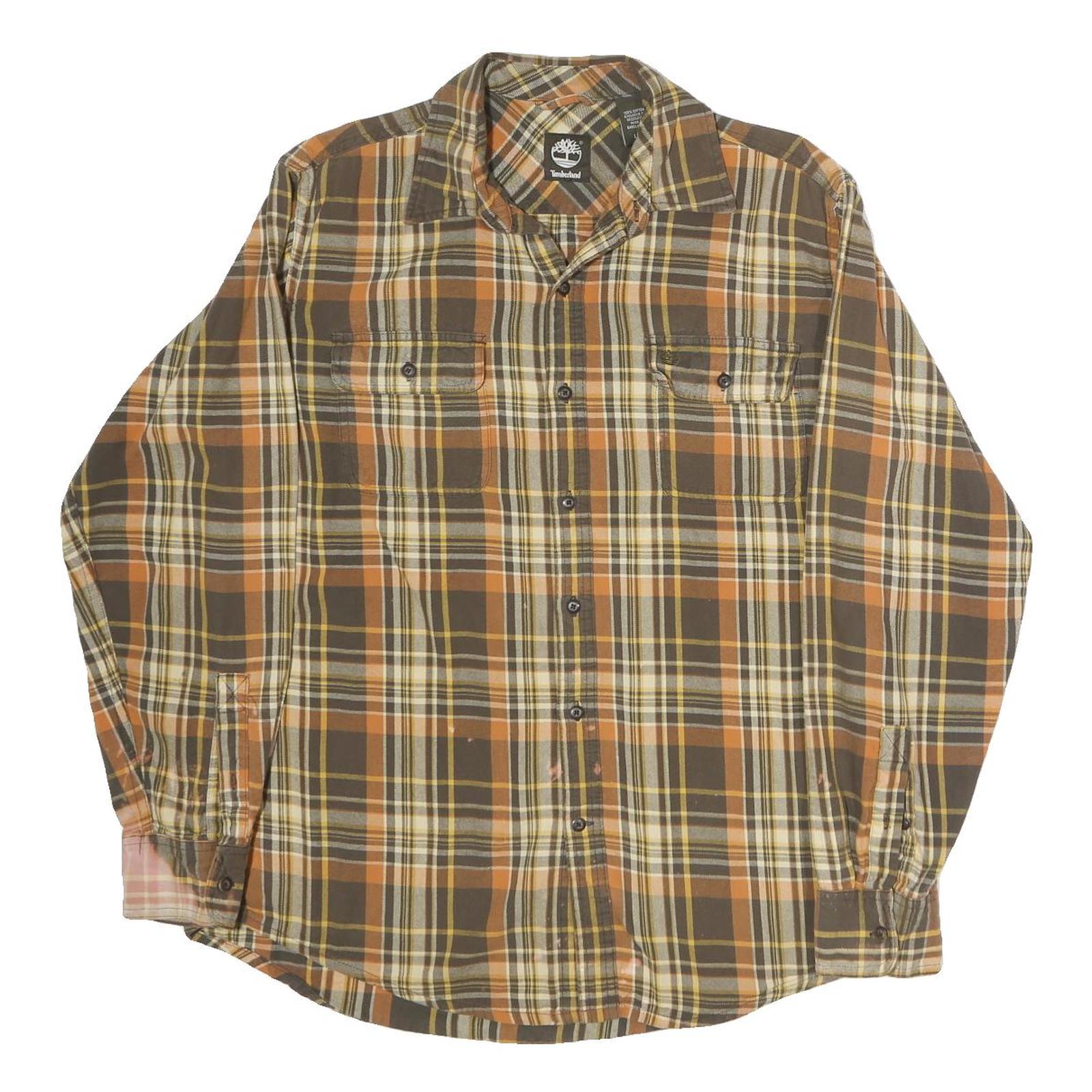 TIMBERLAND Mens Brown & Orange Check Shirt L Long Sleeve Casual Cotton