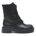 CHARLES & KEITH Womens Lace-Up Ankle Boots Leather UK 4 Black Warm Lined Chunky