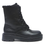 CHARLES & KEITH Womens Lace-Up Ankle Boots Leather UK 4 Black Warm Lined Chunky