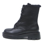 CHARLES & KEITH Womens Lace-Up Ankle Boots Leather UK 4 Black Warm Lined Chunky