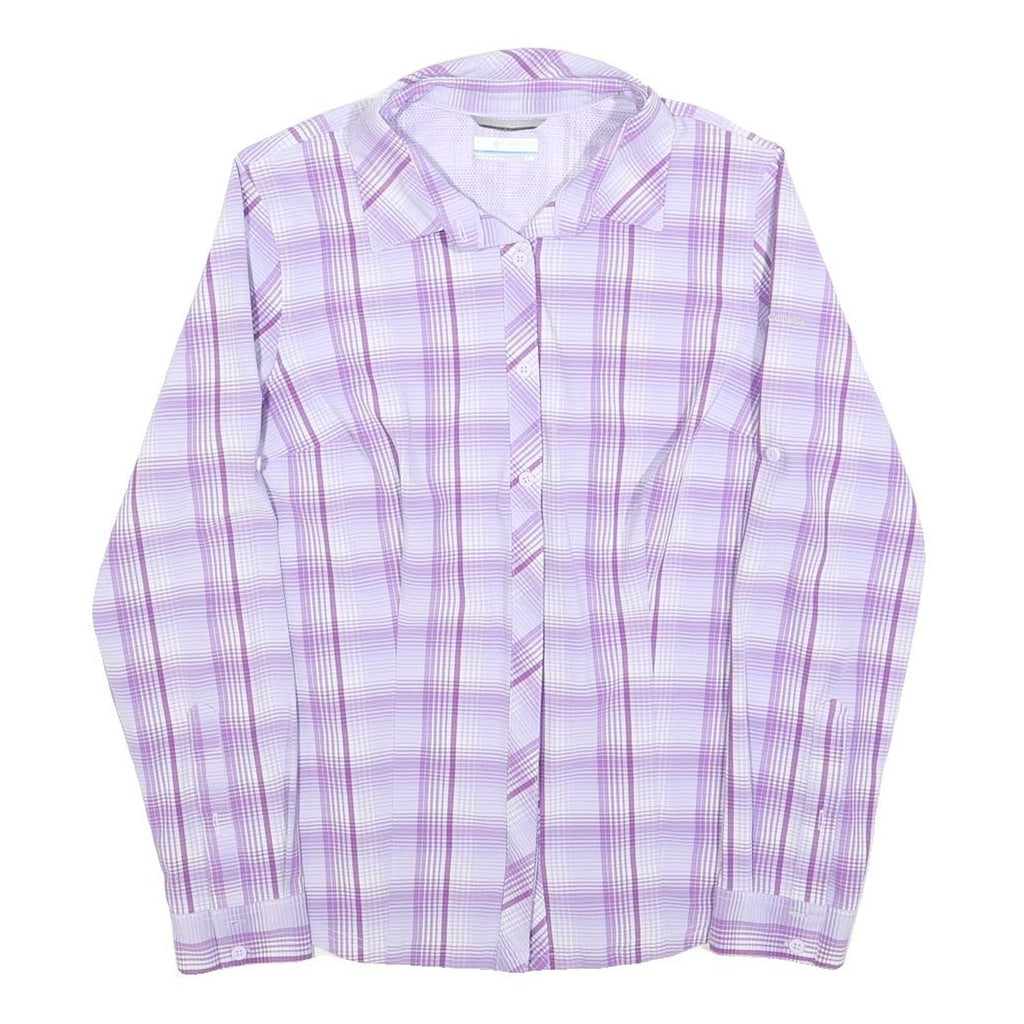 COLUMBIA Womens Purple & White Plaid Shirt L Lightweight Button Up Outdoor Shirt