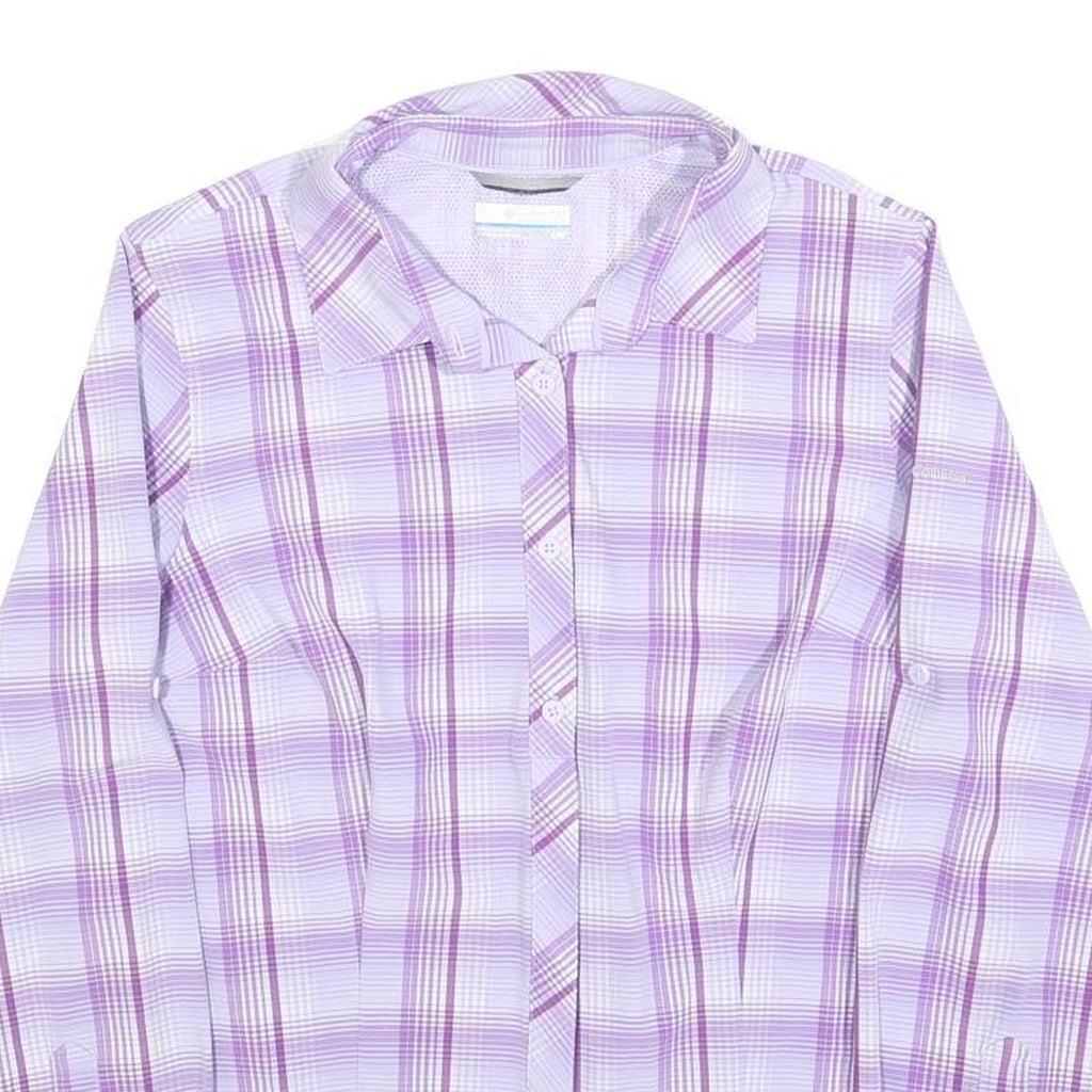 COLUMBIA Womens Purple & White Plaid Shirt L Lightweight Button Up Outdoor Shirt
