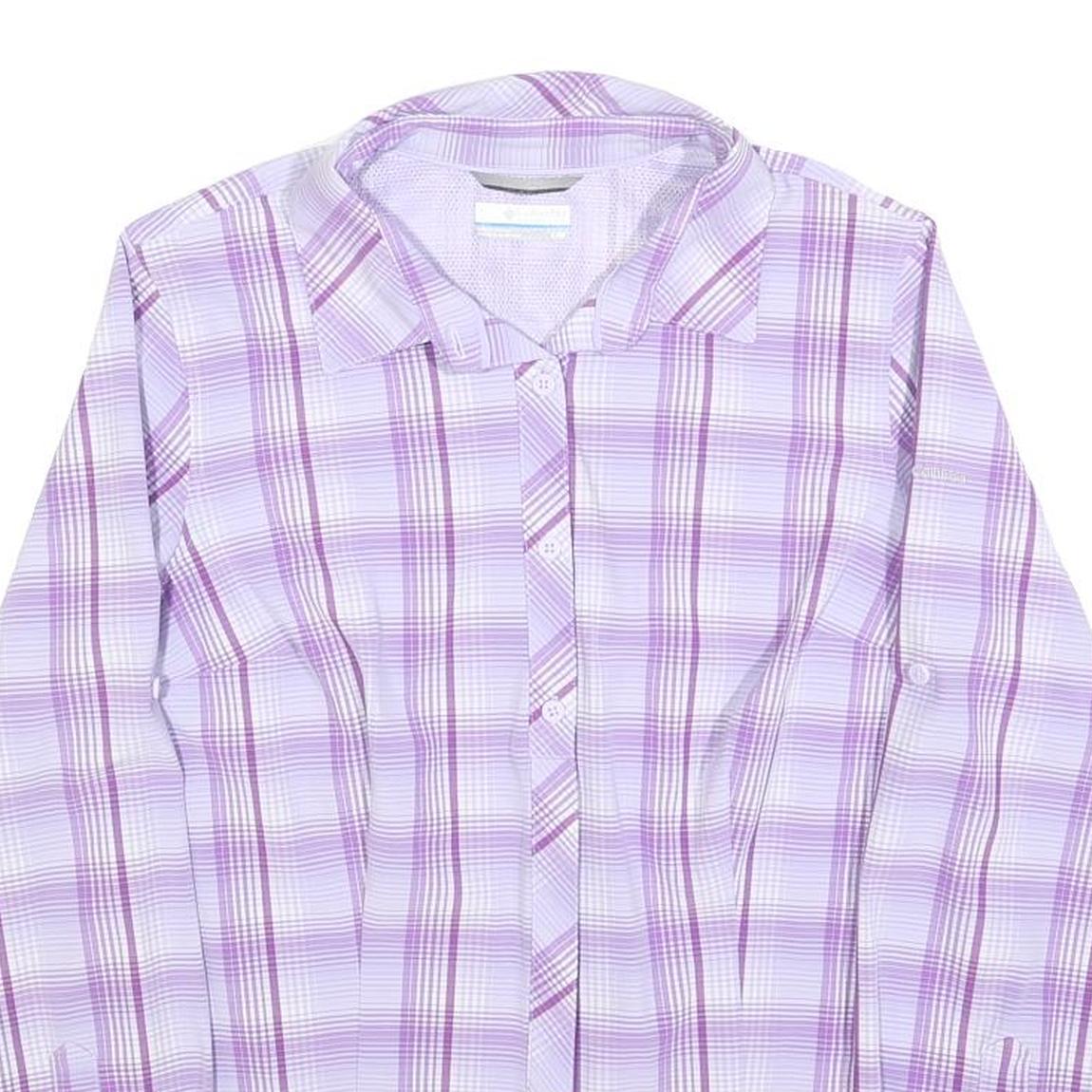 COLUMBIA Womens Purple & White Plaid Shirt L Lightweight Button Up Outdoor Shirt
