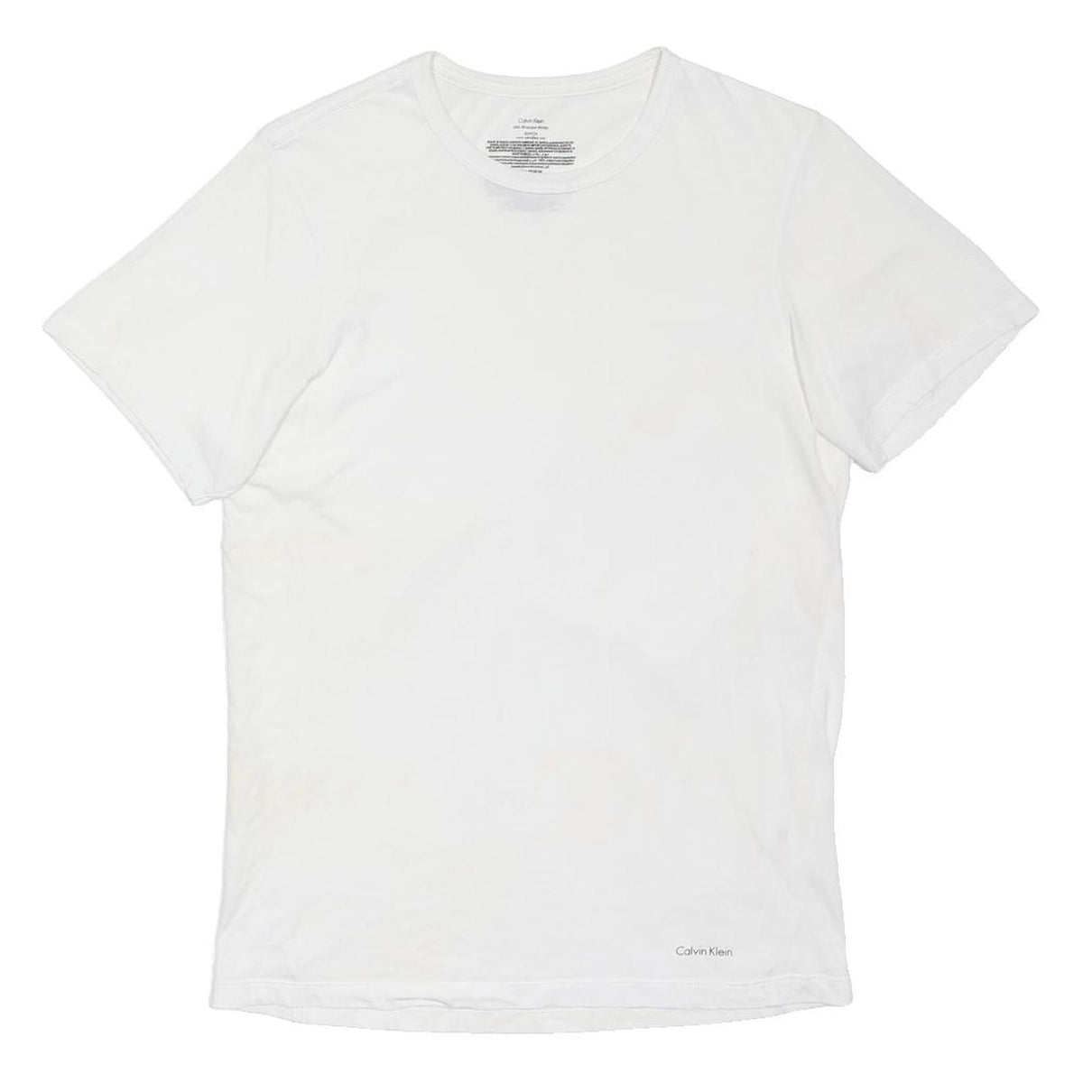 CALVIN KLEIN Mens White Plain T-Shirt S Short Sleeve Crew Neck Classic Cotton