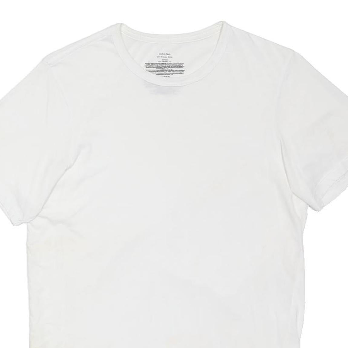 CALVIN KLEIN Mens White Plain T-Shirt S Short Sleeve Crew Neck Classic Cotton