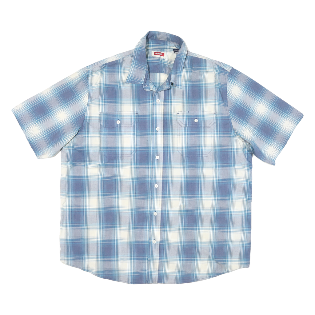 WRANGLER Mens Blue & White Check Shirt XL Cotton Blend Short Sleeve Casual